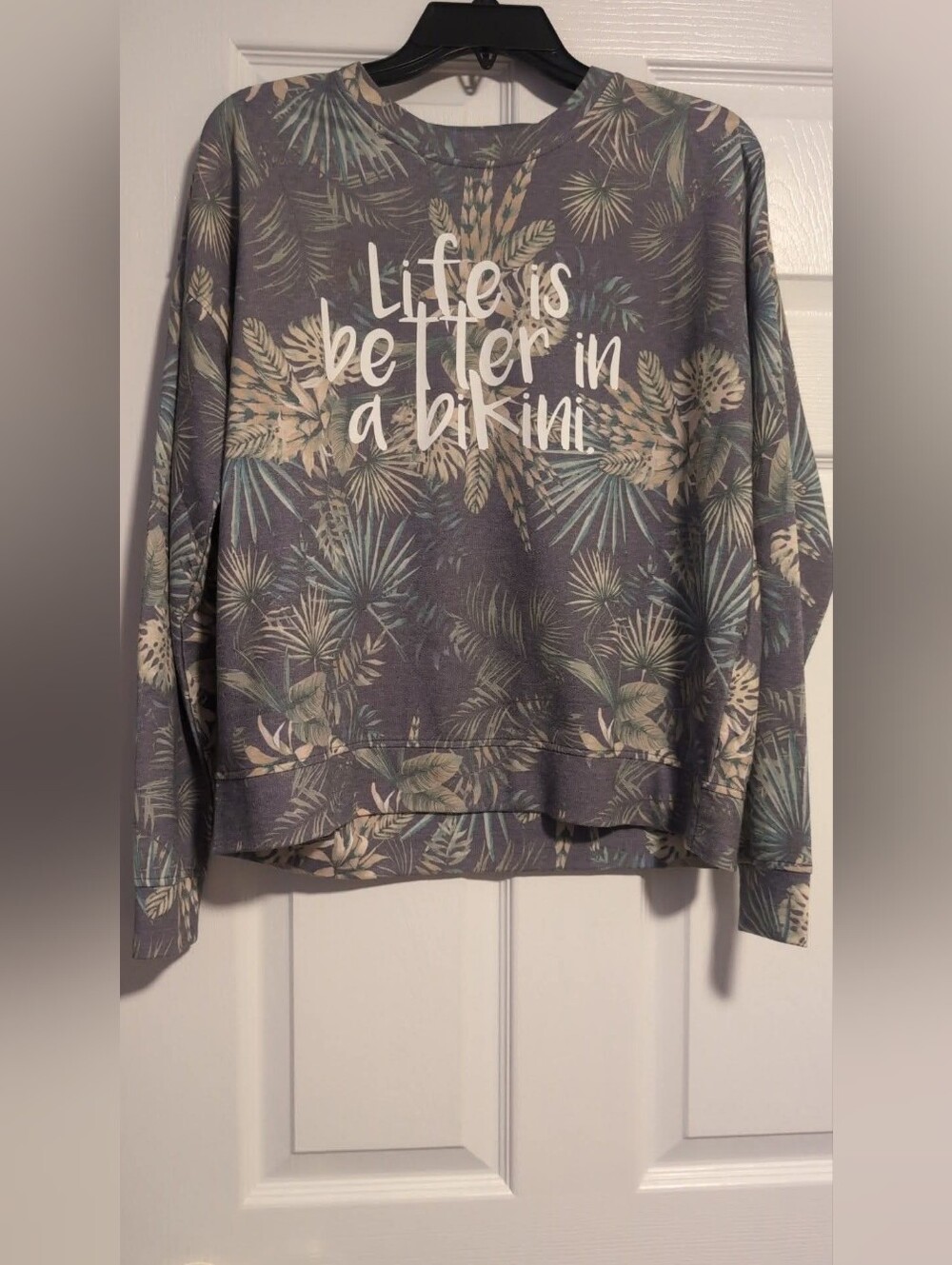 Body Glove Resort Palm Print "Life is Better in a Bikini" Crewneck Sweatshirt